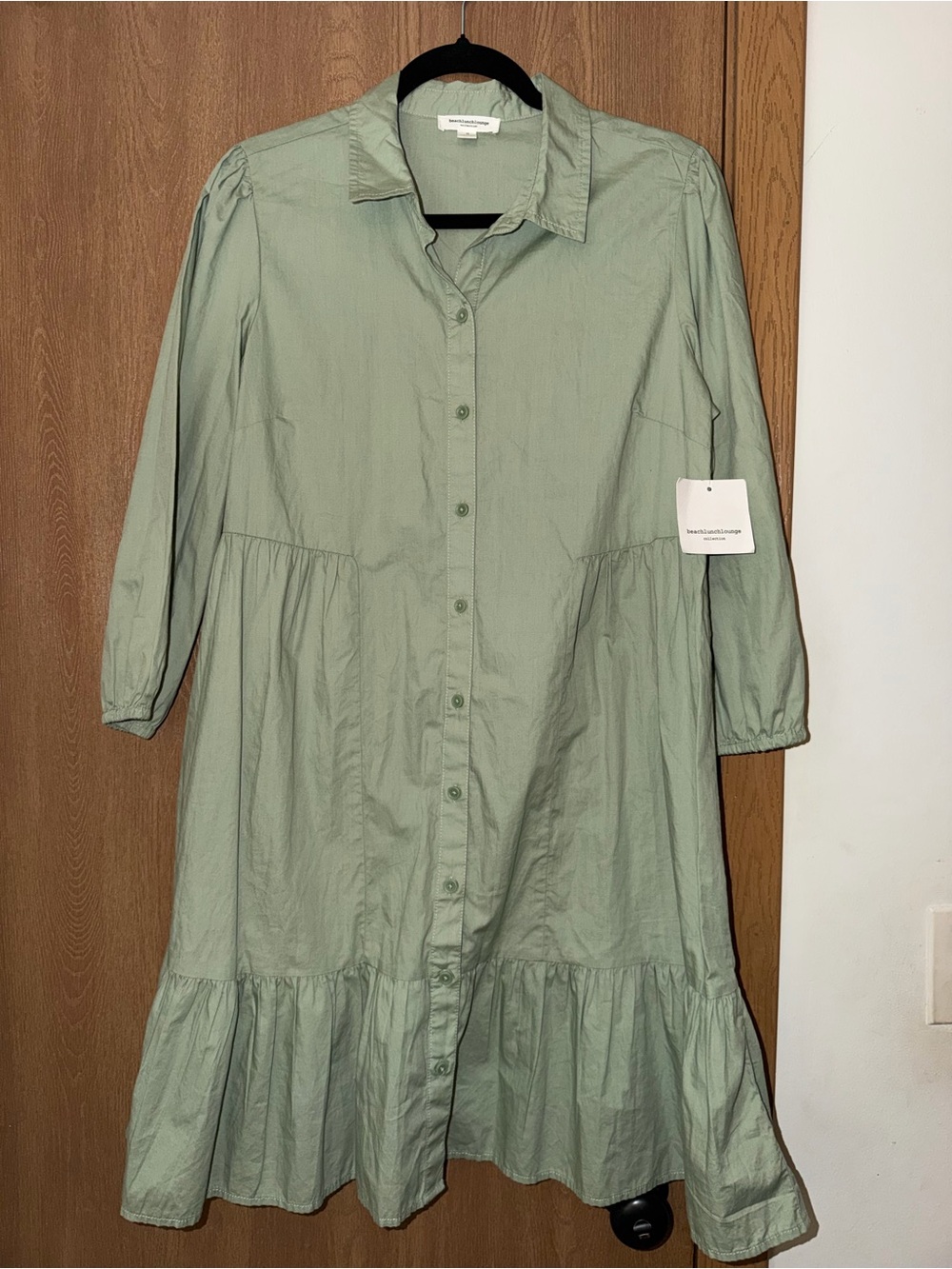 beachlunchlounge Light Sage Green Button-Front Shirt Dress